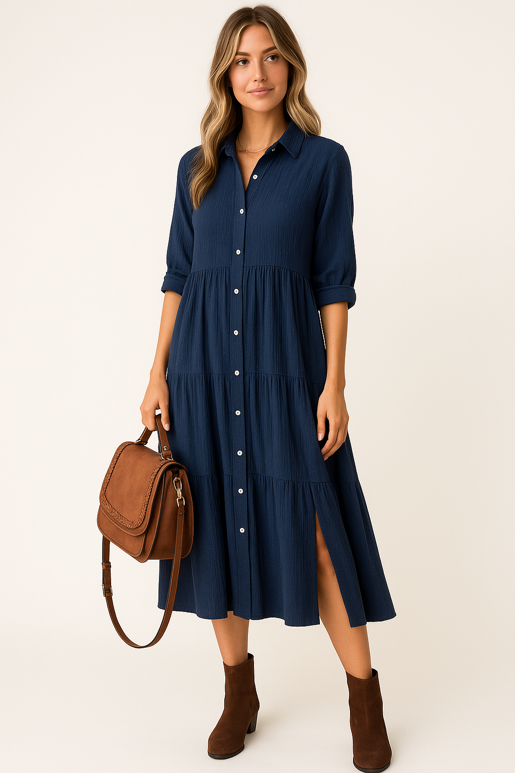 Caroline - Luxurious Ruffled Shirt Dress