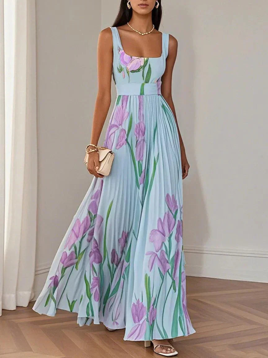 Nancy – Long Pleated Floral Dress with Refined Style for Women
