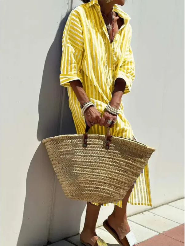 Sophia – Elegant Striped Shirt Dress