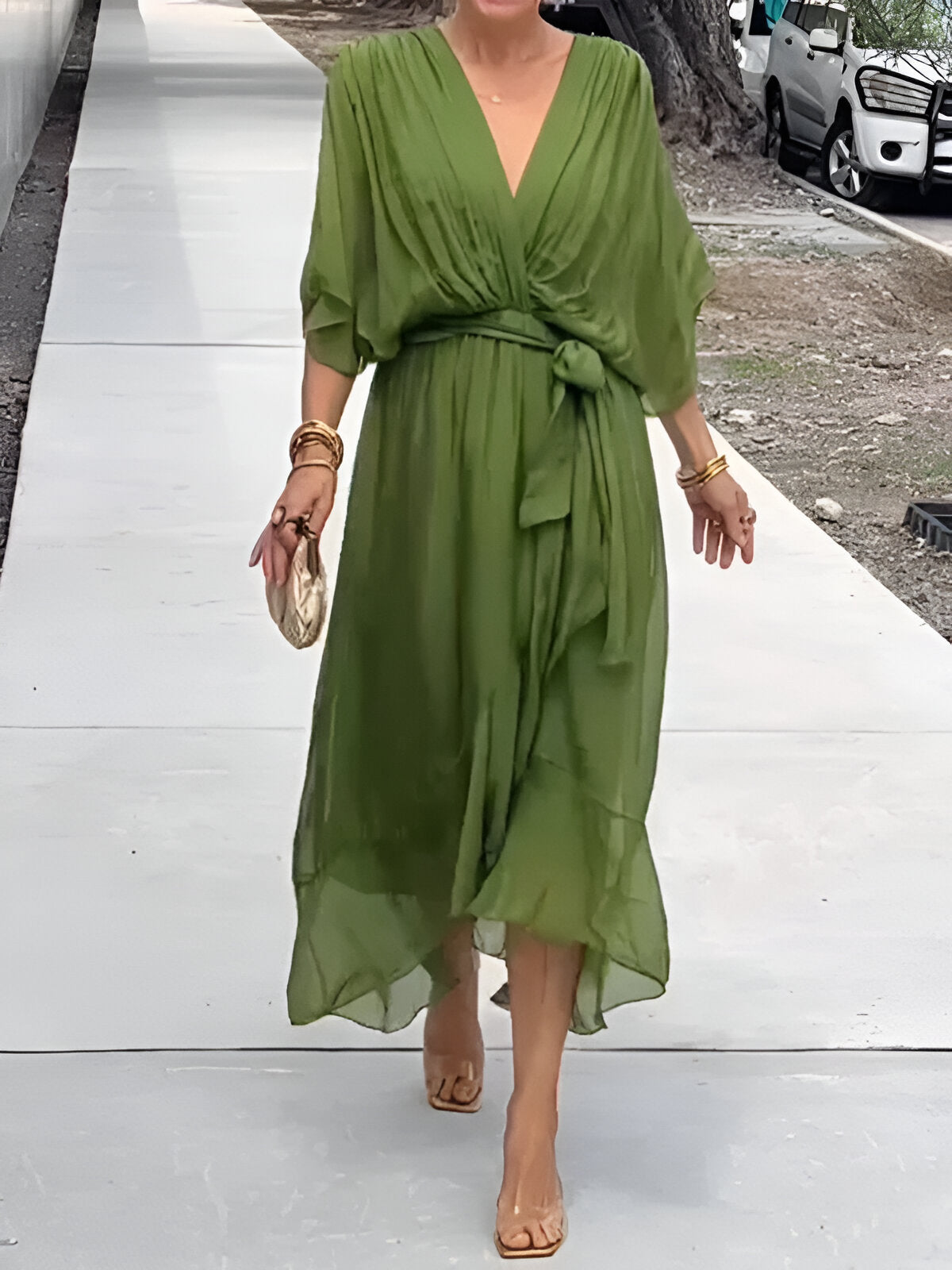 Monica - Chiffon Dress with V-Neck