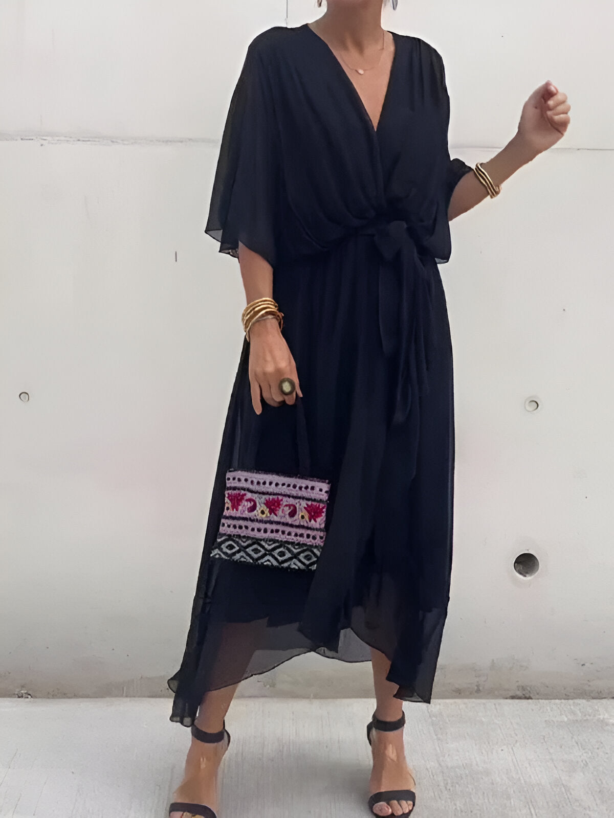 Monica - Chiffon Dress with V-Neck