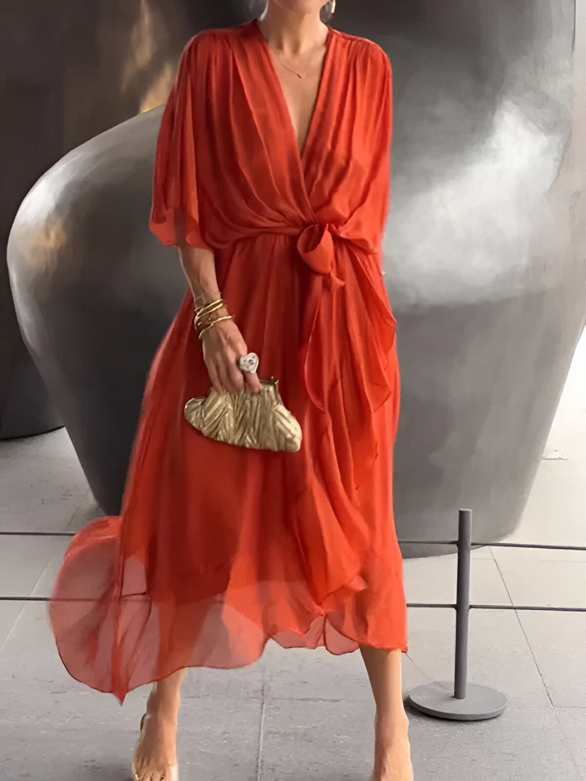 Monica - Chiffon Dress with V-Neck