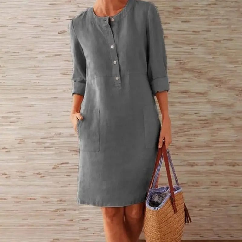 Emilie - Long Sleeve Linen Dress
