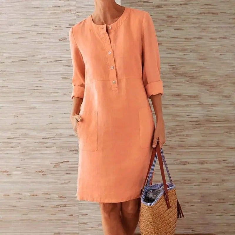 Emilie - Long Sleeve Linen Dress