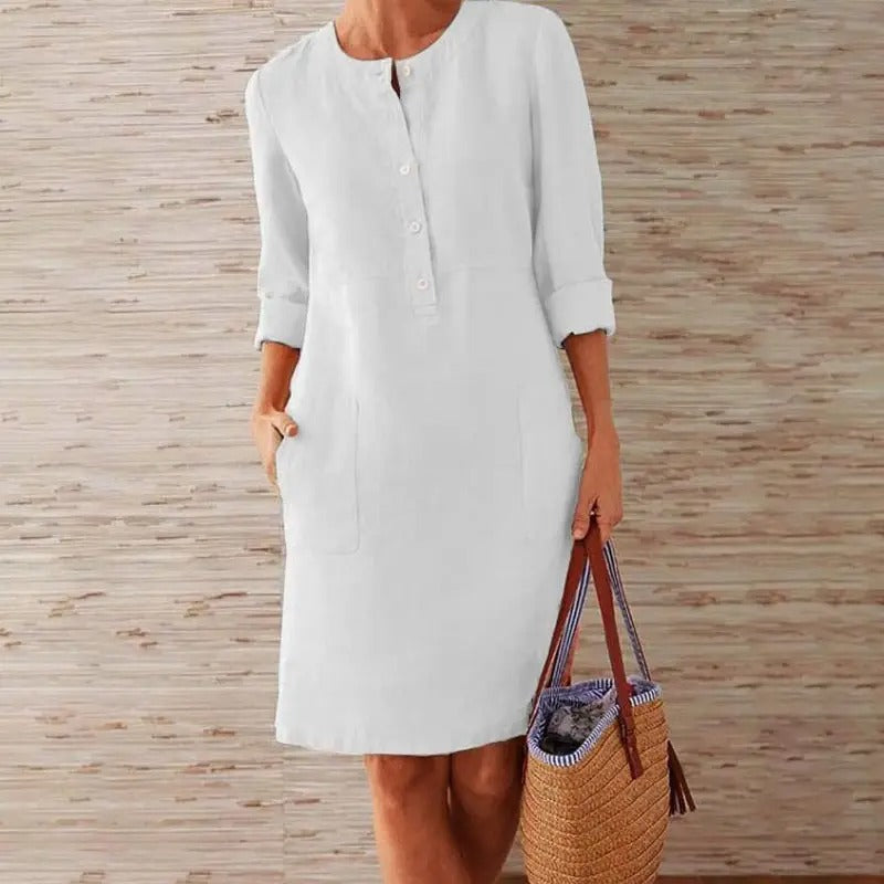 Emilie - Long Sleeve Linen Dress