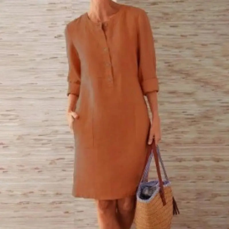 Emilie - Long Sleeve Linen Dress