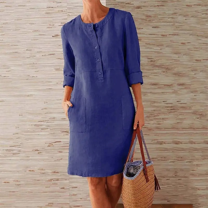 Emilie - Long Sleeve Linen Dress